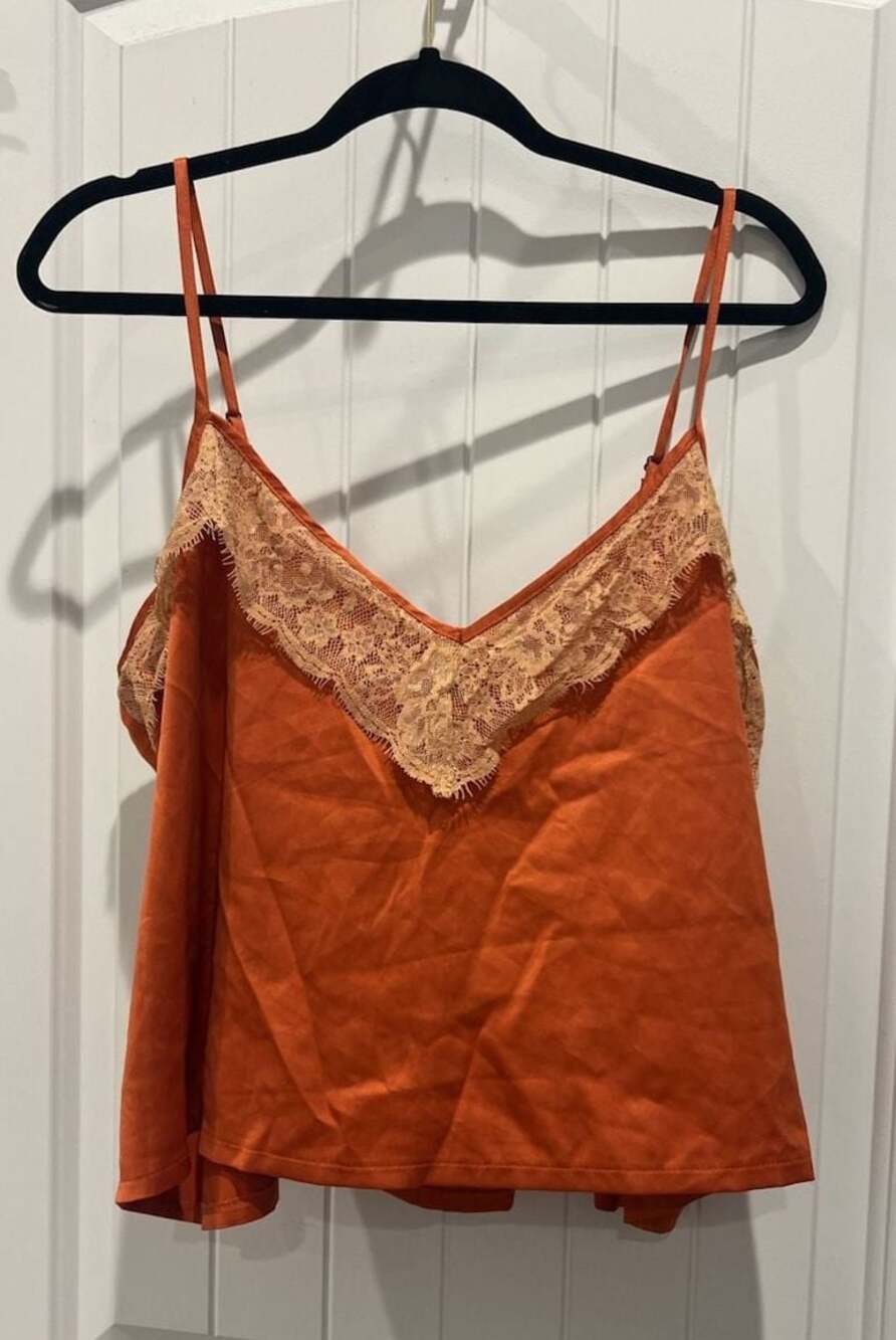 Nasty Gal Orange Satin Cami Top with Lace Trim Size 18